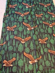 54.5″Lx34″W eagles flying over green forest cotton (or cotton blend), dramatic