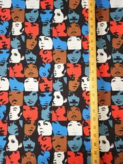 Alexander Henry Fabric In Crowd 2006 Retro Pop Art Faces Red Black Half Yard
