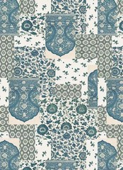 Blue Plaid Patchwork Fabric 55” Wide By Yard Soft Rayon Viscose Material Sewing