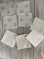 Cotton Fabric 98 Precut 2.5” Squares Red Pink White Green 🍓 Floral