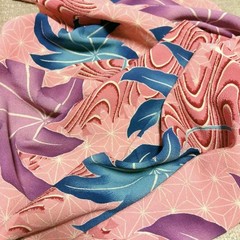 Taisho Silk Fabric Scrap Hemp Leaf Pattern 36×158 cm Vintage Authentic