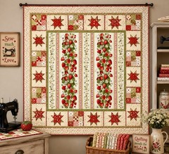Timeless Treasures Berry Sweet Red Strawberry Border Stripe Fabric by the Yard