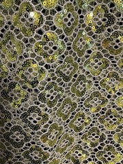 Gold Green Metallic Sequins Lace Fabric Geometri Guipure 56” W X 87” L