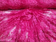 Fuchsia 3d Floral Embroidery Pearls Fabric By The Yard Quinceañera Dress Prom