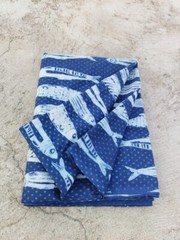 Indigo Blue Fish Hand Block Printed 100% Cotton Cloth, Dress Fabric by the Yard