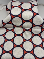 Vin. Screen Print MCM Retro Orange Navy Off White Linen Circle Dot 2 7/8 Yrds.