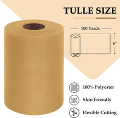 Antique Gold Tulle Fabric Roll 6 Inch by 100 Yards (300 Feet) Sheer Netting Spoo