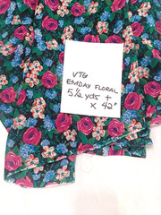 VTG Emday Black Pink Floral Polyester Fabric Lightweight 1 Pc 5 1/2 Yards x 42″