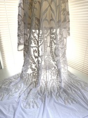 Esmeralda WHITE Sequins on Mesh Lace Fabric by the Yard – 10102