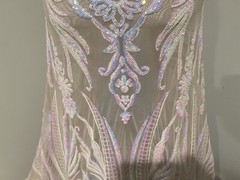 Nude Pink Blue Iridescent 4way stretch sequins Lace fabric 50” Width 1 Yard