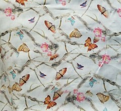 Bare Branches & Colorful Butterflies on Ramie Linen-Like Shirting – Unique!