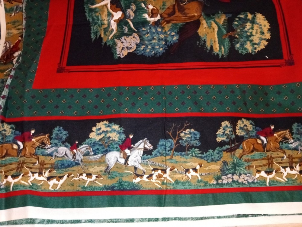 FOX HUNT HORSE EQUESTRIAN THEME FABRIC (2 PIECES)