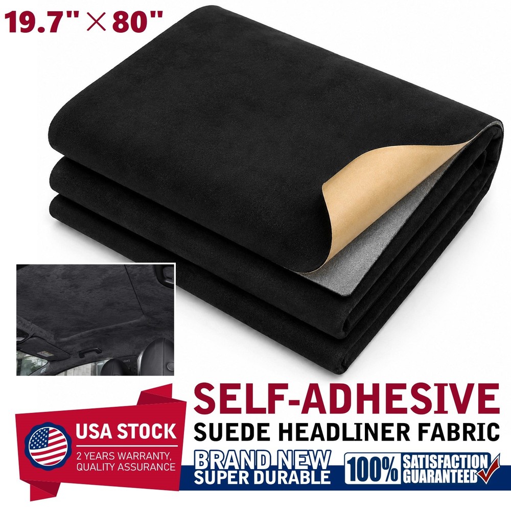 19.7″×80″ Black Suede Headliner w Adhwsive Backing For Car/Truck Roof Replace