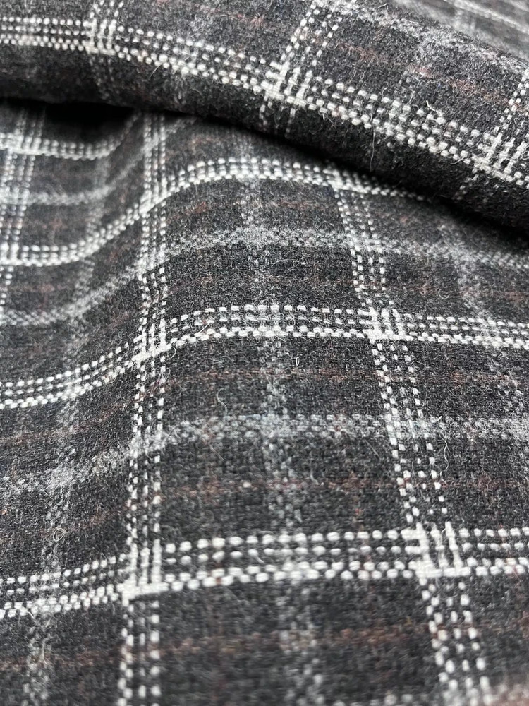 $26 for 2 Yards Real Wool Flannel Fabric -Plaids & Stitch on Black and Gray
