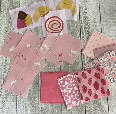 Cotton Fabric 98 Precut 2.5” Squares Red Pink White Green 🍓 Floral