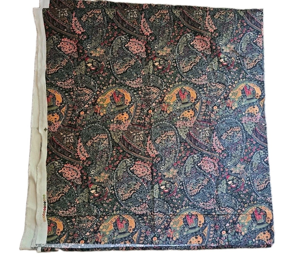 Vintage Black Paisley pinwale corduroy 2.5 Yds cotton fabric 58″ Wide