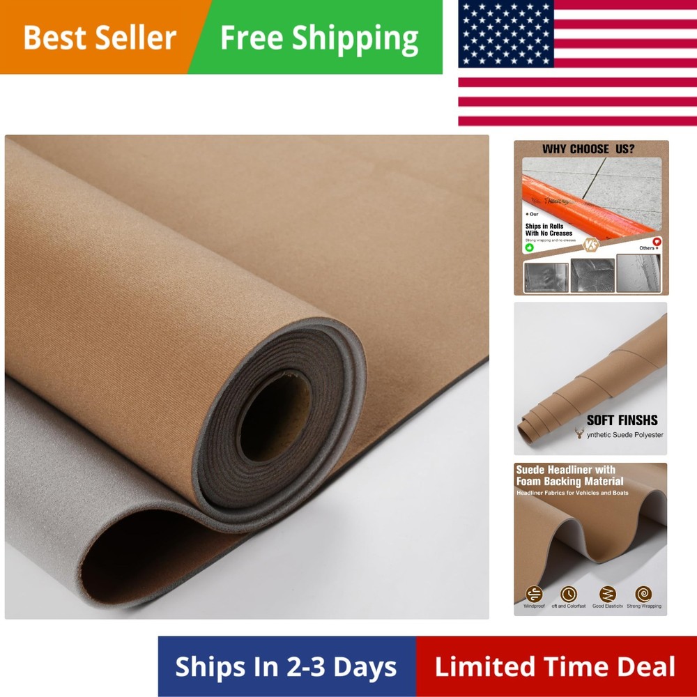 Auto Headliner Fabric 36“ L × 60” W Ultra-Fine Velvet with Foam Backing – Tub…