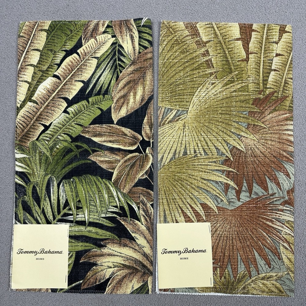 2 Tommy Bahama Bahamian Breeze Tropical Leaf Print Upholstery Fabric Sample 17”