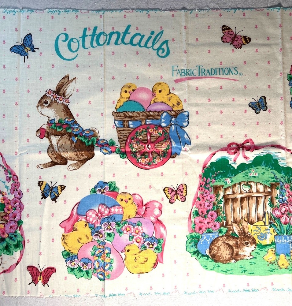 Fabric RARE Panel “CottonTails” Easter Spring Fabric Traditions 17.5″ L x 44” W
