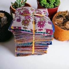 Indian Vintage 25 Pc Of Recycle Silk Sari Remnants/Fabric 8″X8″ Fabric Scraps