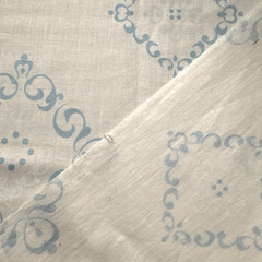 VTG 70s Medallion Arthur Johnson White with Blue Scrolls Cotton Fabric Pieces #5