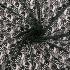 Black Skull Lace Fabric 60″ x 36″ Nylon Non Stretch DIY Sewing Table Decor