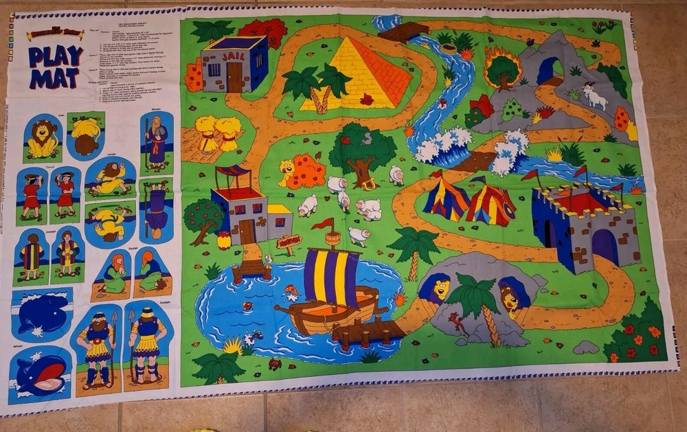 The Beginner’s Bible Play Mat Fabric Panel 60″x35″ Boat Castle Pyramid Jail FrSH