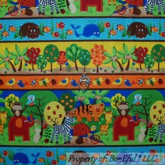 BonEful Fabric FQ Cotton Quilt Rainbow Kid Animal Print Noahs Ark Stripe Border