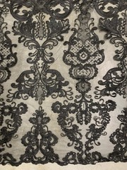 Vivian BLACK Polyester Embroidery with Sequins on Mesh Lace Fabric by the Yard