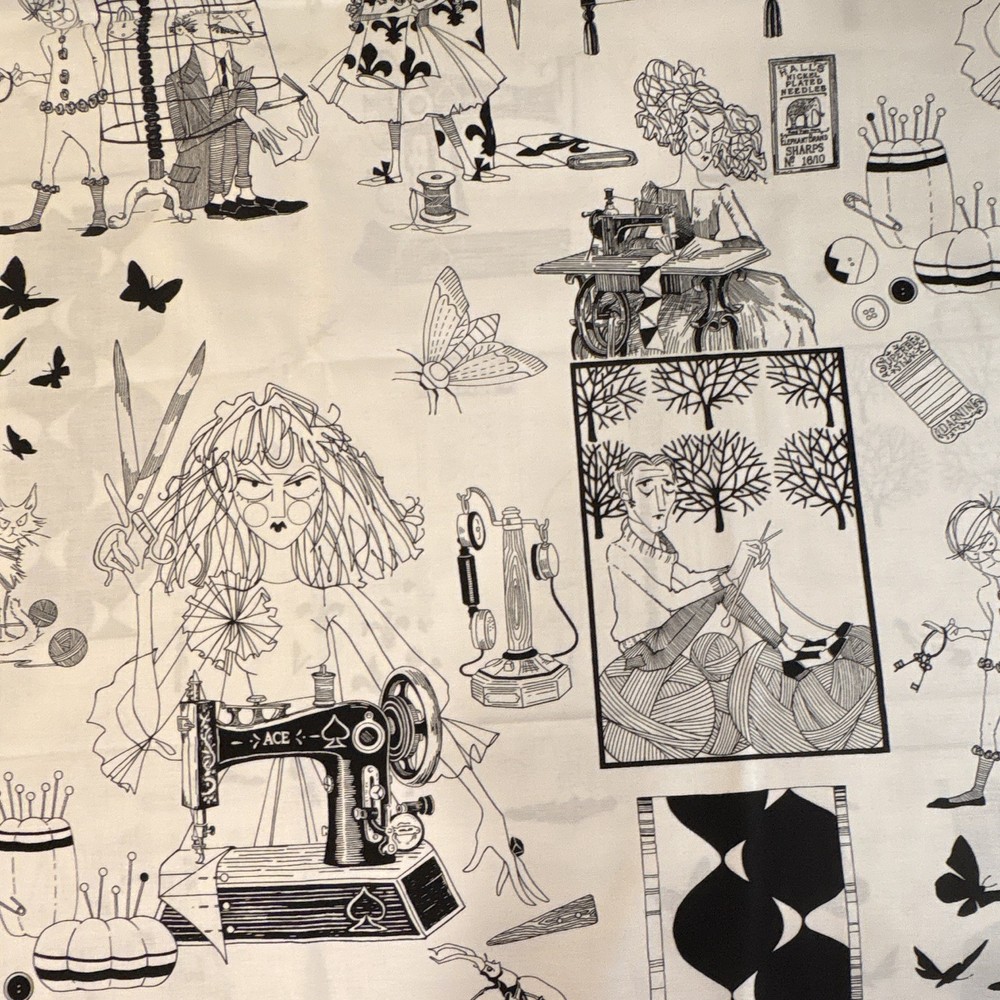 Alexander Henry A Ghastlie Craft Sewing Novelty Black & White Fabric 1.5 yards