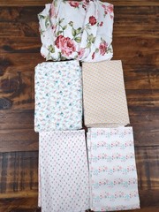 Lot of Fabric, floral and triangle, white, multicolor pattern, 1lb 12oz
