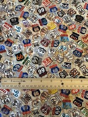 HISTORIC HIGHWAY BLANK QUILTING VINTAGE RETRO ROUTE 66 SIGNS COTTON FABRIC HY