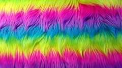 NEON RAINBOW STRIPE SHAGGY FAUX FUR 60″ LONG PILE RAVE VIBRANT STRIPES PURPLE
