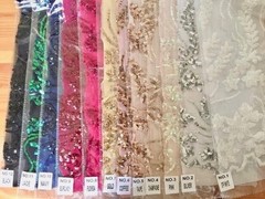 Erin BLACK Flowers and Leaves Sequins on Mesh Lace Fabric by the Yard – 10063