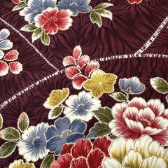 Kona Bay Cotton Fabric, Floral, wine colored w/ flowers, 3/4 Yd