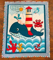 NAUTICAL WHALE’S TALE LIGHTHOUSE ANCHOR INFANT TODDLER QUILTED BLANKET 40″Wx47″L