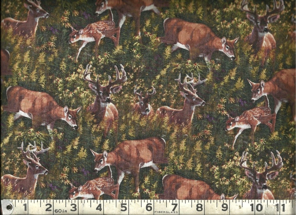 Springs ~ Realistic DEER Fawn Bucks Doe Whitetail ~ 100% Cotton Quilt Fabric BTY
