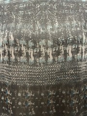 Poly Rayon Blend Chiffon Abstract Ikat Tribal Black Teal Fabric By The Yd 60″W
