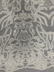 Phoebe WHITE Sequins on Mesh Lace Fabric by the Yard – 10062