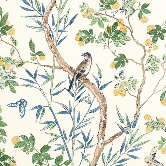 Thibaut Curtain Fabric ‘CLAIRE’ 2.2 METRES YELLOW/NAVY – 100% Linen