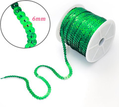 Green 6Mm Crafts round Flat Sequin Strip Trim on Strings for Crafts, Fringe, and