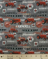 Cotton Farmall Logos and Tractors Tractor Farm Wood Fabric Print by Yard D367.74