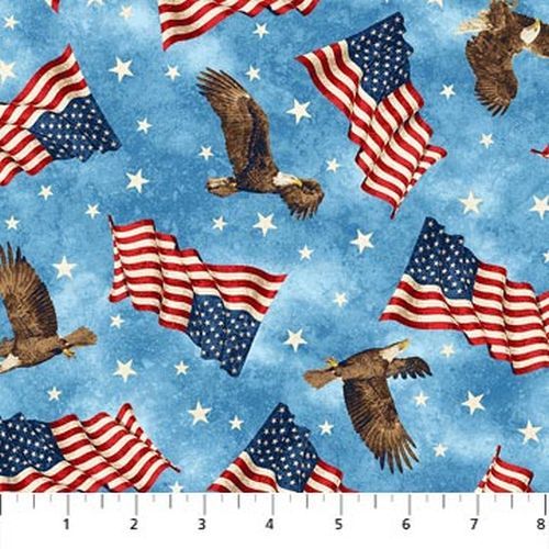 Stonehenge Stars & Stripes VI By Northcott – Blue Flying Flags/Eagles #39385-44