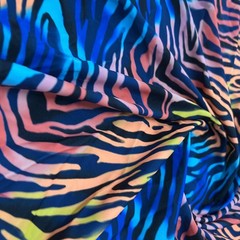 Animal Print Zebra Neon Blue 4-Way Stretch Fabric Swimsuit Spandex By The Yard