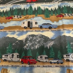 2 yards 45″ Fabric United States National Parks RV Camping Adventure VTG