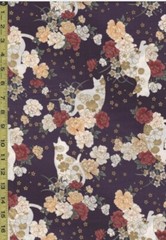Quilt Gate – Cats, Peonies & Small Blossoms – HR3430-11C – Purple – By Half Yard