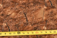 By 1/2 Yd, Brown & Metallic-Copper Trees on Marbled-Brown Cotton, Hoffman, V486