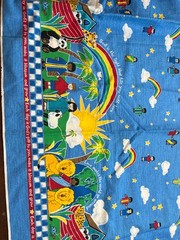 Noah’s Ark Fabric – Christian Kids Print with Rainbows & Bible Verse 1/2 YD