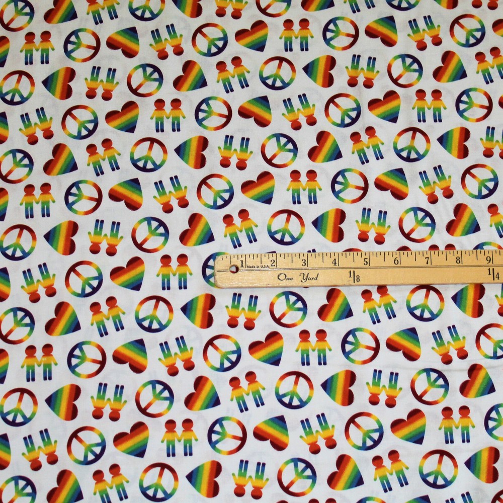 Peace Love & Pride Rainbow Groovy Peace Signs Cotton Fabric 1/2 Yard #74579-1