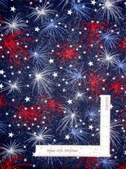 Patriotic Fireworks Fabric 24″ Length 44″W Star Silver Glitter Blue Cotton